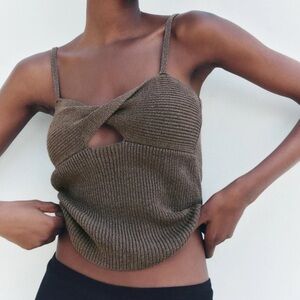 Zara Linen Blend Knit Keyhole Tank Top